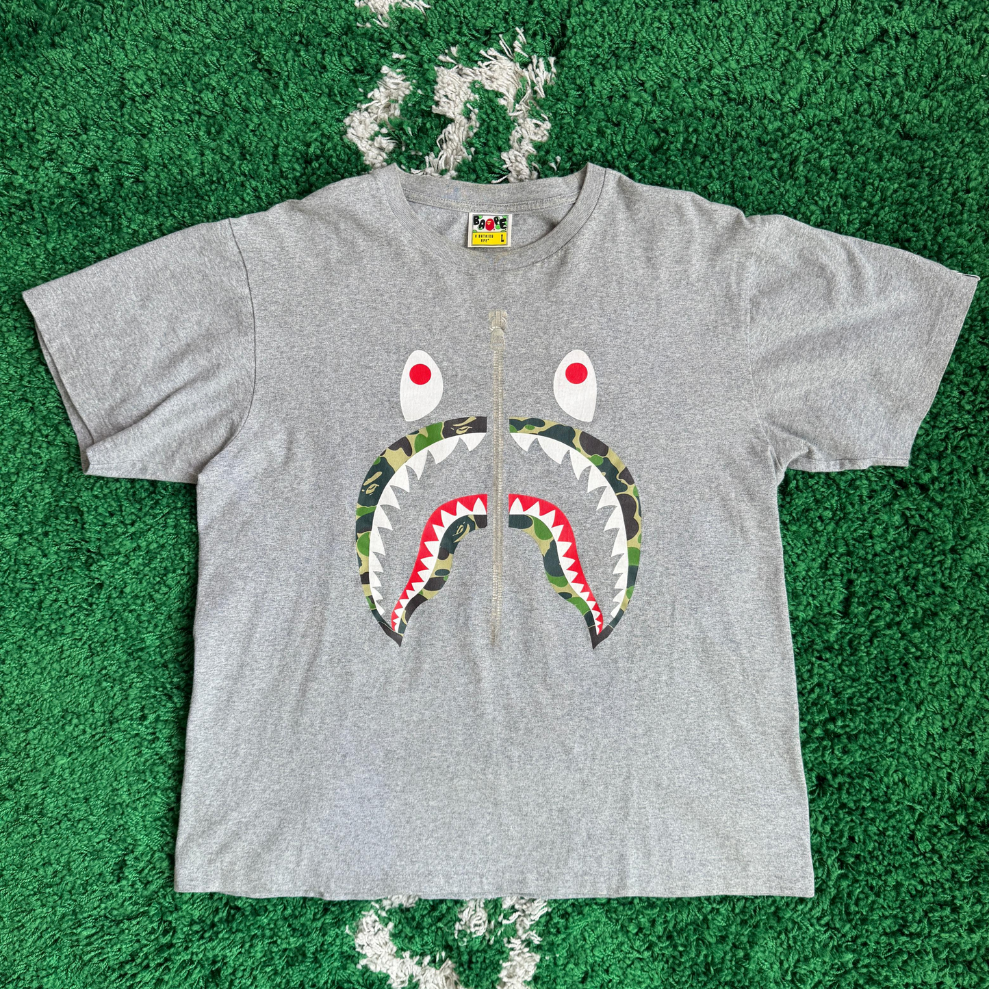 Bape shark zip tee grey
