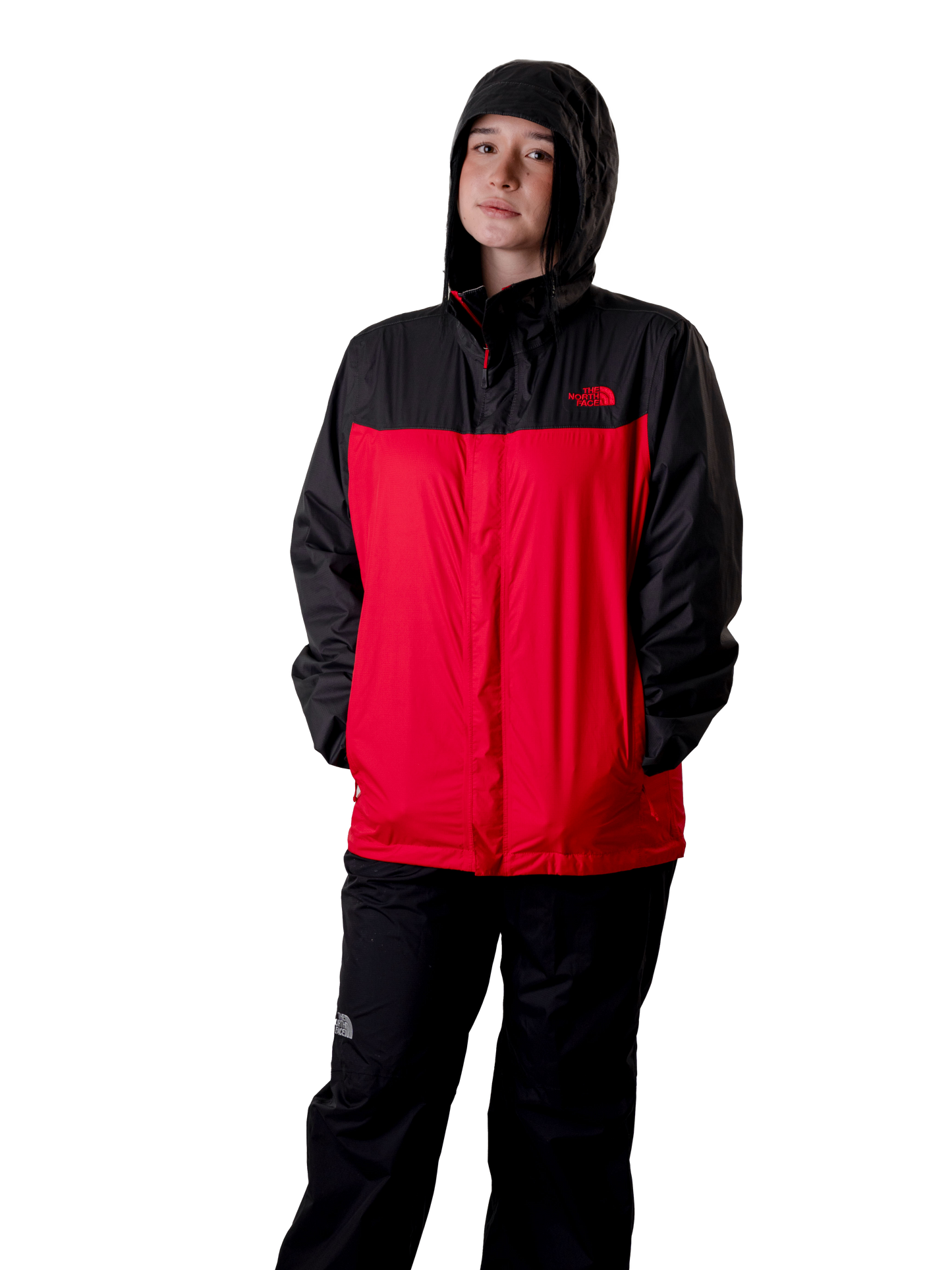 The north face wind jacket red black